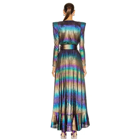 RETROFETE Dress Harmony Gown Rainbow Multi-color Iridescent Oil Print Gown Sz S - Picture 3 of 7